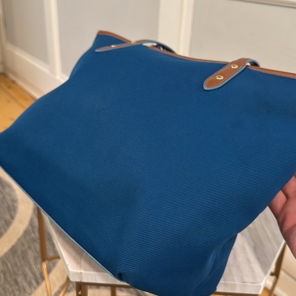Coach Bag Canvas and Leather Trimmed Blue and Brown Tote - Picture 12 of 17